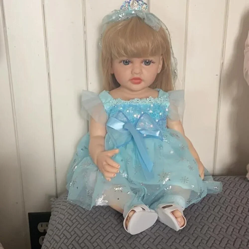 🆕22Inch Full Body Vinyl Silicone Newborn Baby Poseable Limbs Long Hair Girl